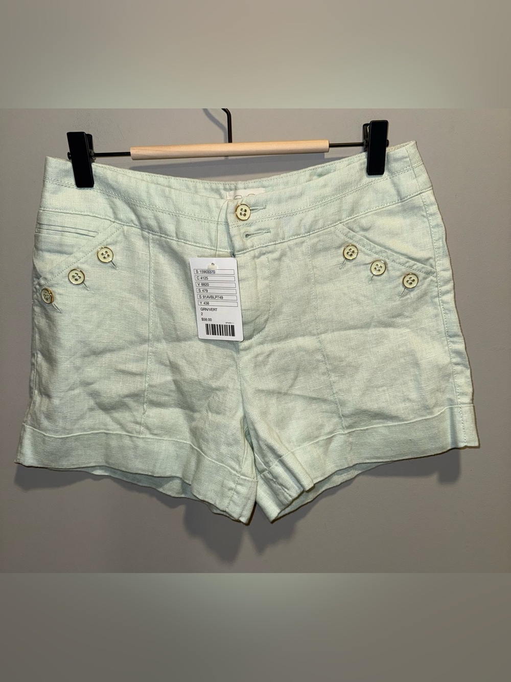 Anthropologie Mint Button-Accent Linen Shorts